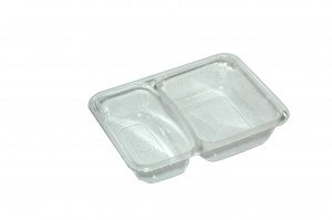This is a tray which is made out of APET material. It is made for cold foods and snacks.